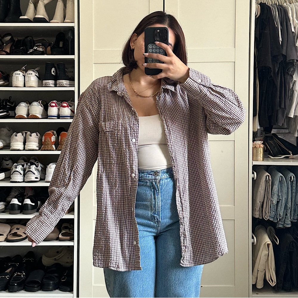 H&M Seersucker Checked Button Down Shirt